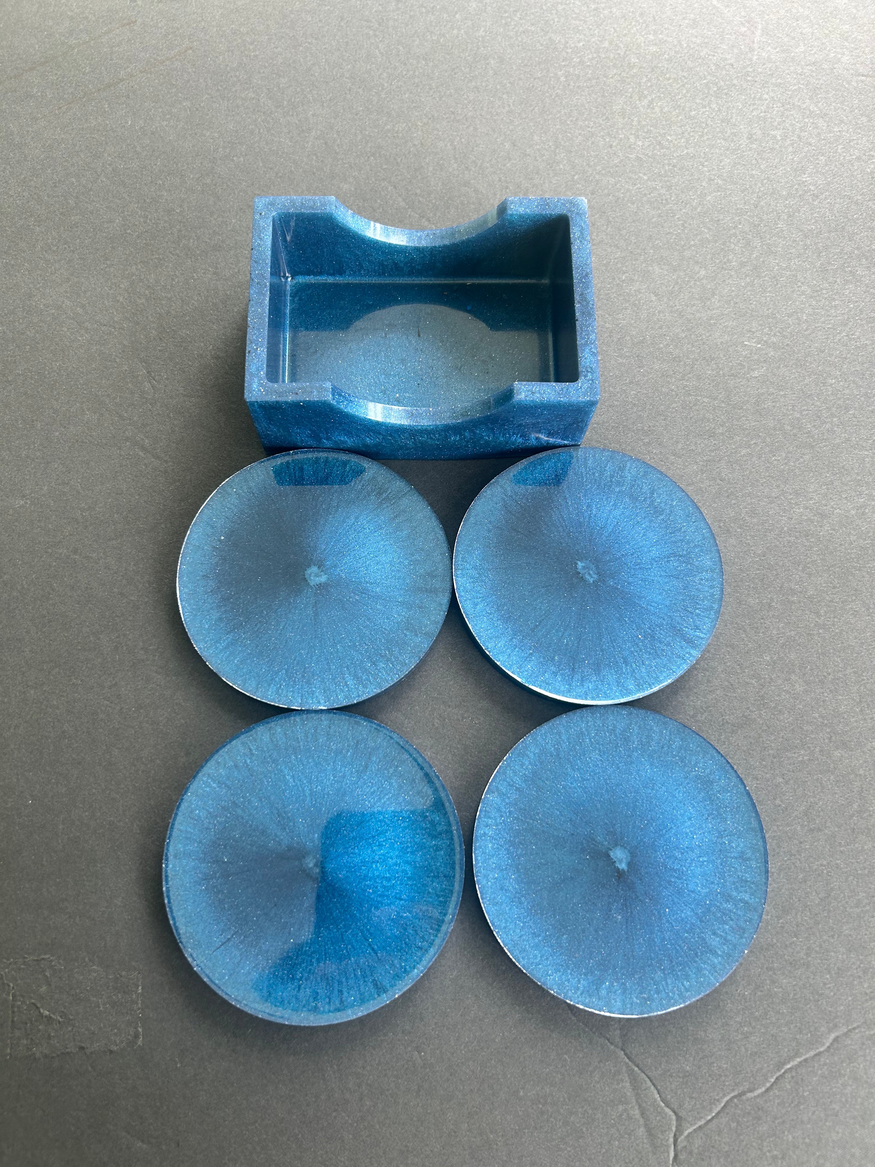 Blue Ink Flow Coaster & Holder